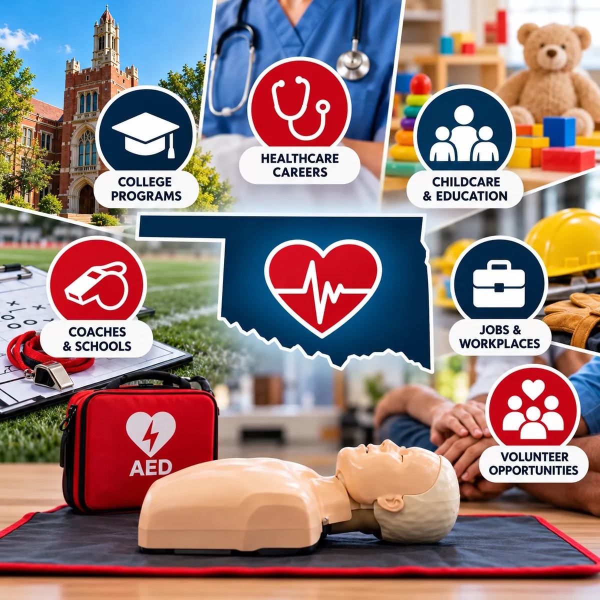 CPR certification in Oklahoma for college students, healthcare workers, childcare providers, coaches, employees, and volunteers.